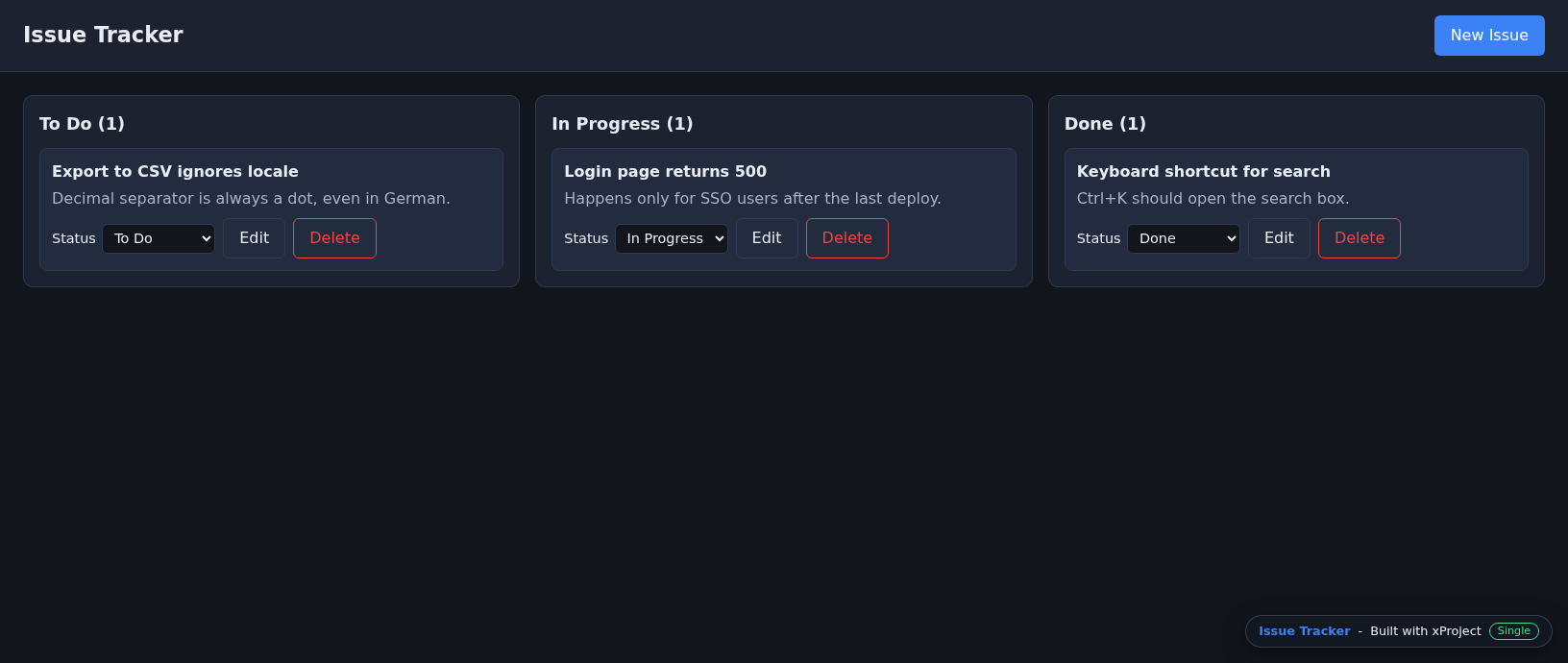 Issue Tracker demo